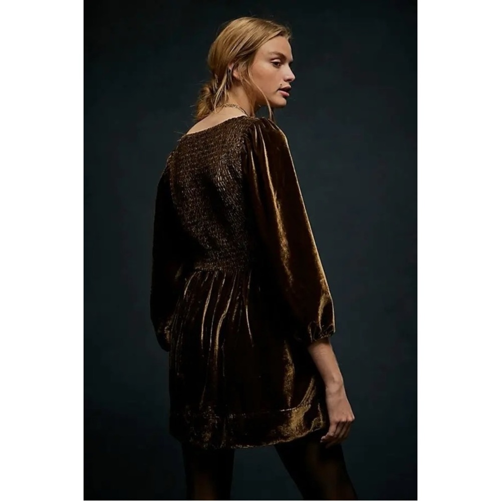 Free People Farrier Velvet Mini Dress in Brown Bear Size Small Holidays Winter - Picture 5 of 12